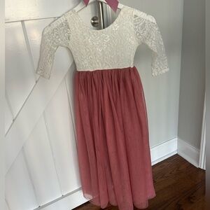 Elegant Lace and Tulle Kids Dress in White and Pink